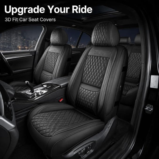 Universal Precision Fit 3D Molded Contoured Seat Covers Full Set, Nappa Leather Semi Coverage Seat Cushion, Interior Decoration & Seat Protector for Most Cars, SUVs, Trucks Style2 Black