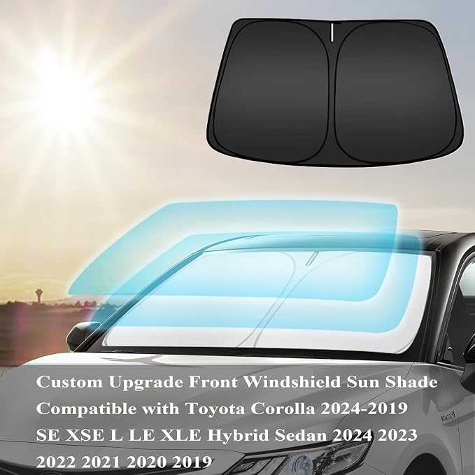 Toyota Corolla Windshield Sun Shade Cover for 2014-2023 Toyota Corolla 4-Layers Front Window Shade 240T Sunshade Sun Visor Protector Foldable Blocks UV Rays (Not for Corolla Cross) (2014–2023 Corolla)