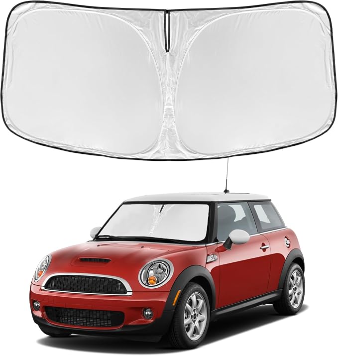 for Mini Cooper F55 2015-2024 2025 Windshield Sun Shade - 4 Layers Car Sunshades for Front Windows Shade Cover Custom Fit F55 Sun Visor 250T Retractable Shade Blocks UV Rays Car Accessories