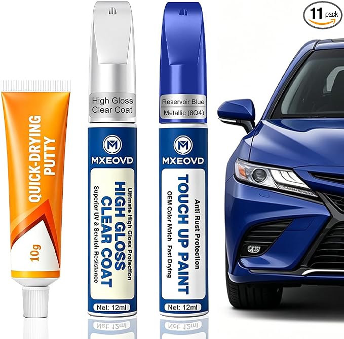 Reservoir Blue Metallic (8Q4) Touch Up Paint Compatible with Toyota, All in One Car Scratch Repair Kit with Primer Putty & Clear Coat, Complete Sanding Tools Set for Scratches Chips Nicks