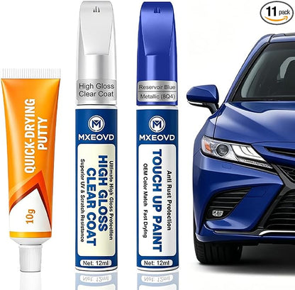 Reservoir Blue Metallic (8Q4) Touch Up Paint Compatible with Toyota, All in One Car Scratch Repair Kit with Primer Putty & Clear Coat, Complete Sanding Tools Set for Scratches Chips Nicks