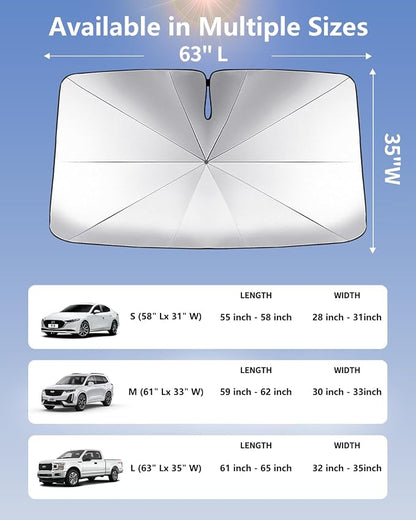 Car Windshield Sun Shade-Sun Ray Reflective Front Window Cover,Foldable Car Sunshade Windshield Umbrella with Bendable Handle for Heat and Sun Protection,Easy to Install for Cars,SUVs,Trucks and Vans