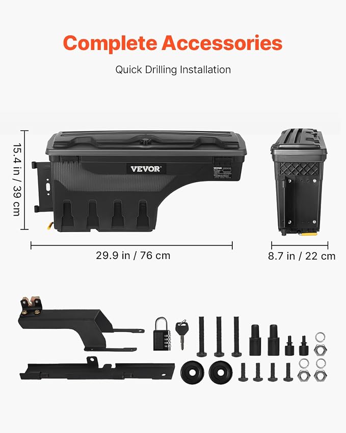 VEVOR Truck Bed Storage Box, Lockable with Password Padlock, 6.6 Gal/25 L ABS Wheel Well Tool Box, Waterproof and Durable, Compatible with Ford F-150 2015-2021, Drivers Side (Left)