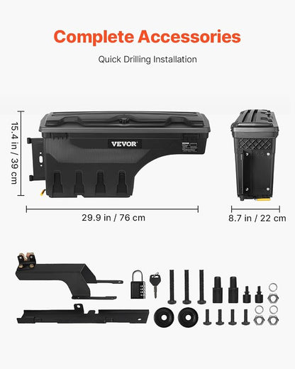 VEVOR Truck Bed Storage Box, Lockable with Password Padlock, 6.6 Gal/25 L ABS Wheel Well Tool Box, Waterproof and Durable, Compatible with Ford F-150 2015-2021, Drivers Side (Left)