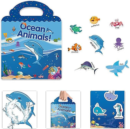 Reusable Sticker Book for Kids, 5 Sets Educational Learning Toys Travel Stickers Activity Books for Toddler Girls Boys Age 3+ Birthday Gifts - Fairy, Ocean, Farm, Dinosaur & Animals