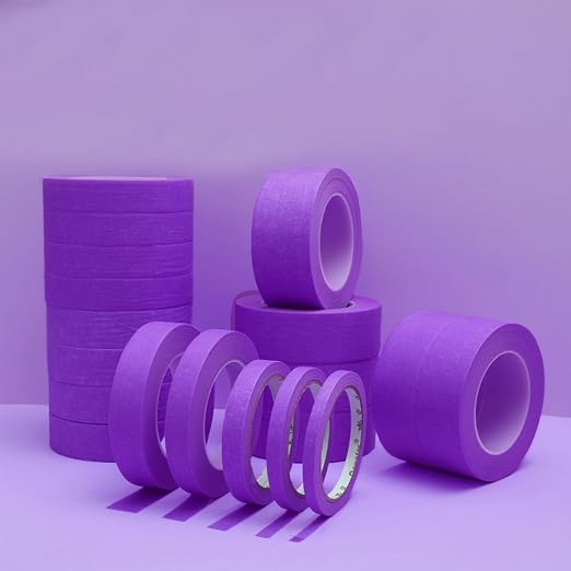 6 Rolls Fine Line Tape 1/16, 1/8, 1/5, 2/5, 1/2, 3/4 Inch x 55 Yard Fineline Masking Tape Painter Adhesive Automotive for DIY Car Auto Paint (Purple, Mixed Sizes)