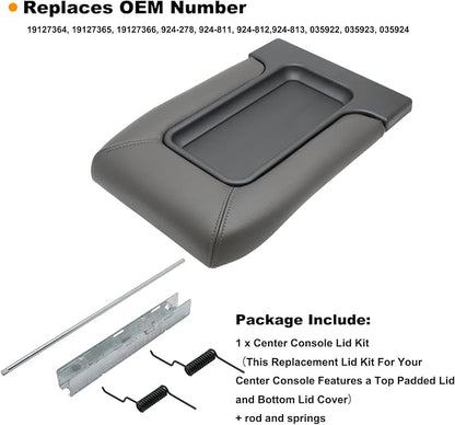 NHILES Center Console Lid Replacement Kit for 1999 2000 2001 2002 2003 2004 2005 2006 2007 Silverado/Avalanche/Suburban/Sierra/Yukon Replaces Number 19127364, 19127365, 19127366 (Dark Gray)