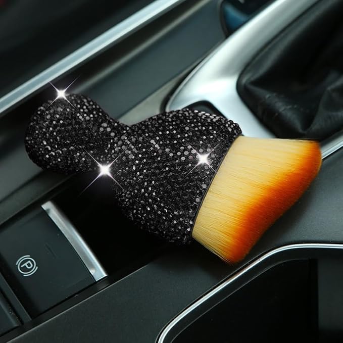Bling Car Interior Dust Brush, Crystal Rhinestone Soft Auto Detailing Cleaning Brush, Sparkling Diamond Vehicle Dashboard Air Vent Cleaner for Women Girls, Universal for Vehicles (Black)