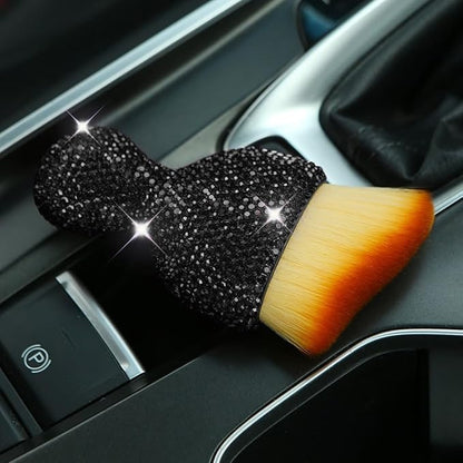 Bling Car Interior Dust Brush, Crystal Rhinestone Soft Auto Detailing Cleaning Brush, Sparkling Diamond Vehicle Dashboard Air Vent Cleaner for Women Girls, Universal for Vehicles (Black)