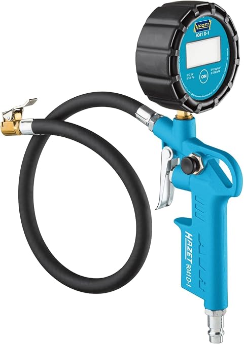 HAZET Tire Pressure Gauge 9041D-1 I Digital Display, Illuminated, Measuring Range: 0-174 psi, Hose Length: 15.75 Inches, Pressure Gauge Diameter: 2.48 Inches I Tire Pressure Gauge for Cars