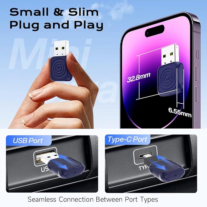 Carlinkit Mini Ultra Wireless CarPlay & Android Auto Adapter - Plug & Play Dongle for iPhone & Android, Convert Wired to Wireless, USB-A/USB-C Fast Connection, Compatible with OEM Wired Cars