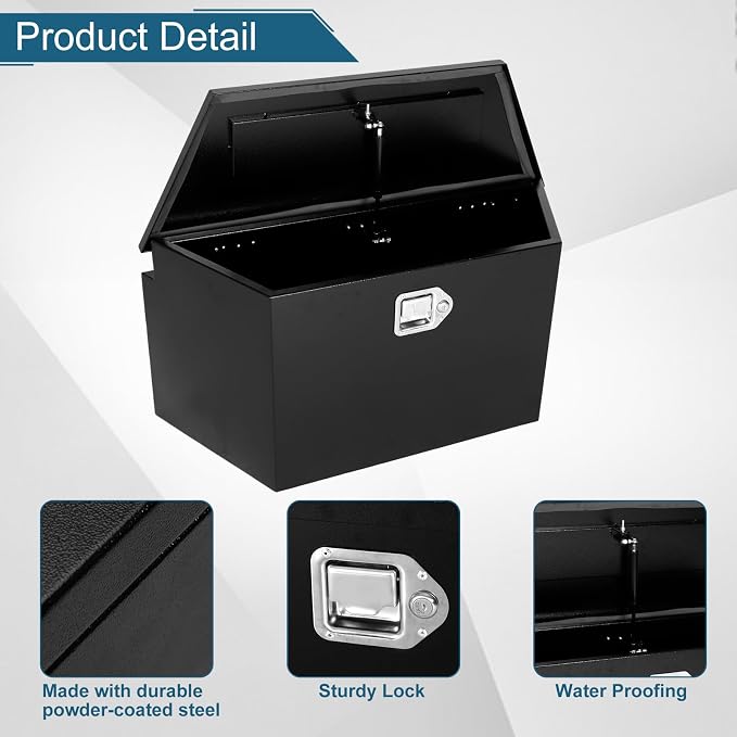 33.2"X13.6"X15.8" Tongue Truck Box Black Heavy Duty Steel Trailer Tongue Box Pick Up Truck Tool Box Storage Organizer w/Lock & Keys