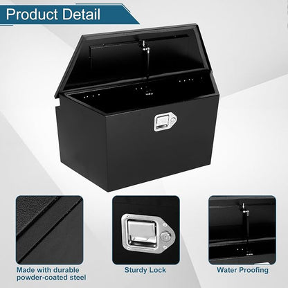 33.2"X13.6"X15.8" Tongue Truck Box Black Heavy Duty Steel Trailer Tongue Box Pick Up Truck Tool Box Storage Organizer w/Lock & Keys