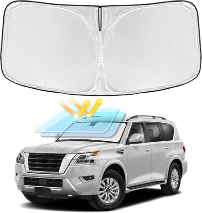 for Nissan Armada 2017-2025 2026 Windshield Sun Shade - 4 Layers Car Sunshades for Front Windows Shade Cover Custom for Armada Sun Visor 250T Retractable Shade Blocks UV Rays Car Accessories