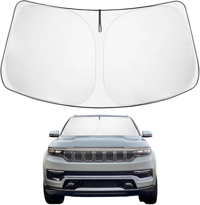 Proadsy 2026 Upgrade Windshield Sun Shade Custom Fit Jeep Wagoneer 2022-2025 2026 4-Layer Foldable Front Sunshade Protector Sun Visor Blocks UV Rays Keep Car Cooler Accessories
