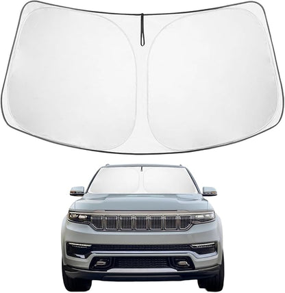 Proadsy 2026 Upgrade Windshield Sun Shade Custom Fit Jeep Wagoneer 2022-2025 2026 4-Layer Foldable Front Sunshade Protector Sun Visor Blocks UV Rays Keep Car Cooler Accessories