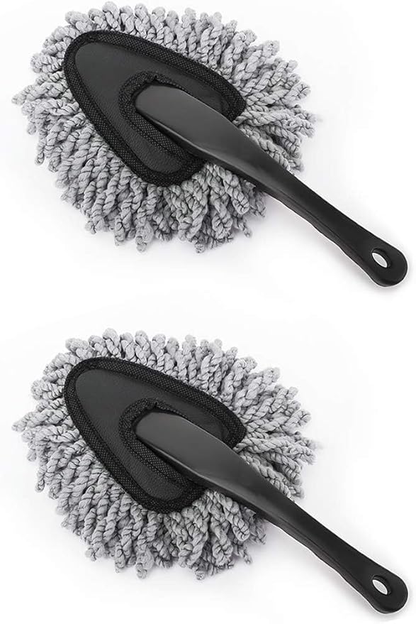 Car Duster, 2 Pack Super Soft Microfiber Dash Duster Detail Brush Set Interior Exterior Cleaning Dusting and Washing Tool for Cars, Trucks, SUVs & RV - Gray
