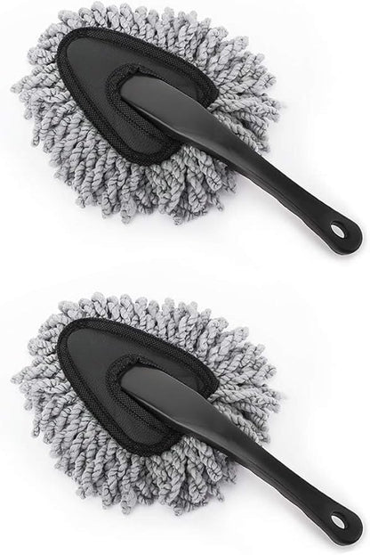 Car Duster, 2 Pack Super Soft Microfiber Dash Duster Detail Brush Set Interior Exterior Cleaning Dusting and Washing Tool for Cars, Trucks, SUVs & RV - Gray