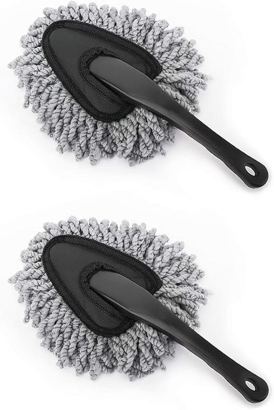 Car Duster, 2 Pack Super Soft Microfiber Dash Duster Detail Brush Set Interior Exterior Cleaning Dusting and Washing Tool for Cars, Trucks, SUVs & RV - Gray