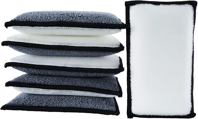 Car Interior Scrubbing Sponge, Microfiber Car Wax Applicator Scrubber Pad, Car Detailing Microfiber Interior Scrub Pad,Washing Sponges for Car, Boat, Wood, Marble and Motorcycle - 6pcs (gray)