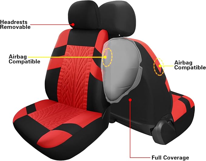 VarCozy Car Seat Covers Full Set, Front & Split Rear Bench for Car, Universal Cloth SUV, Sedan, Van, Automotive Interior Covers, Airbag Compatible