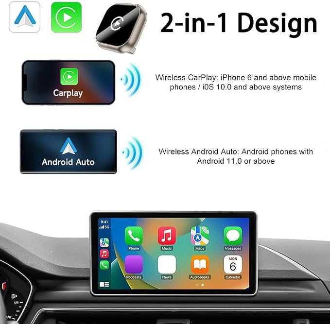 Wireless Carplay Adapter for Chrysler Pacifica 2018-2024, 2 in 1 Plug and Play Android Auto and Carplay Effortlessly Convert Wired to Wireless Car Play
