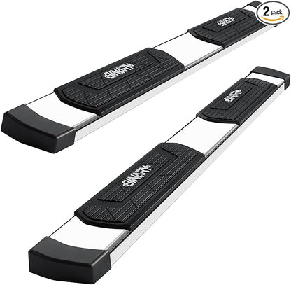 BINARY STAR 6 Inch Running Boards Compatible with 2007-2018 Chevy Silverado/GMC Sierra 1500 Extended/Double Cab, 07-19 Silverado/Sierra 2500HD 3500HD. High Light Stainless Steel Side Step Nerf Bars.
