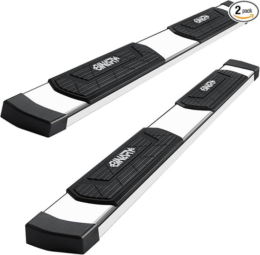 BINARY STAR 6 Inch Running Boards Compatible with 2007-2018 Chevy Silverado/GMC Sierra 1500 Extended/Double Cab, 07-19 Silverado/Sierra 2500HD 3500HD. High Light Stainless Steel Side Step Nerf Bars.