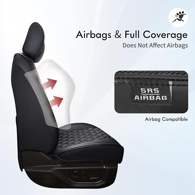 Huidasource Dodge Ram Front Seat Covers, Waterproof Leather Pickup Truck Seat Cover Fit for 2009-2018 ram 1500, 2010-2025 2500/3500 Crew/Mega Cab, 2019-2025 ram 1500 Classic Only(Flat Front/Black)