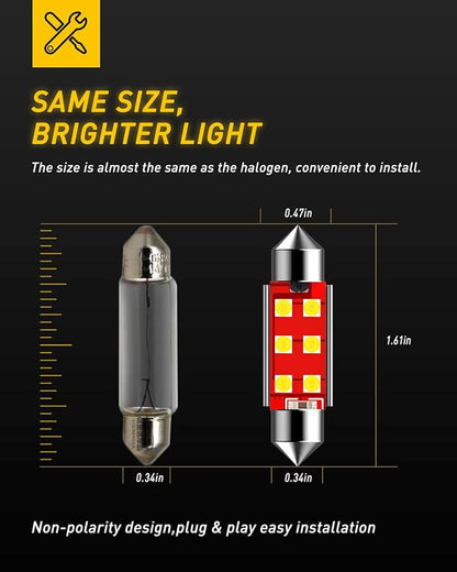 AUXITO 578 LED Bulb White 41mm 42mm 212-2 211-2 Festoon LED Bulbs CANBUS Error Free 3030 Chipsets for Map Dome Courtesy Marker License Plate Turn Signal Parking Lights (6000K White, Pack of 4)