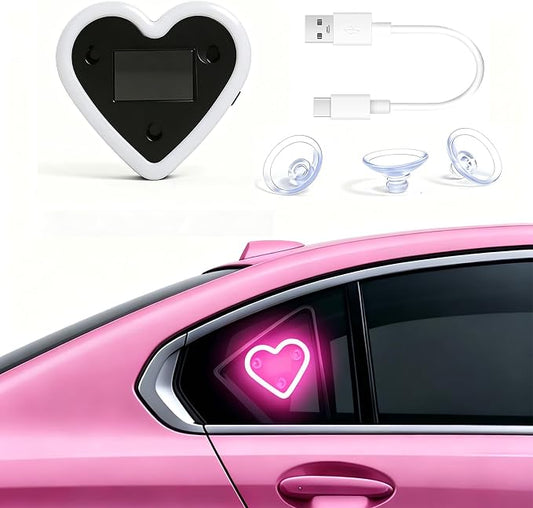 Rechargeable Solar-Powered Wireless Heart LED Light for Car Interior Decorations, with 6 Lighting Modes and Vibration Sensor, Romantic Ambient Gift for Couples/Women/Men, Pink, 1 Pcs