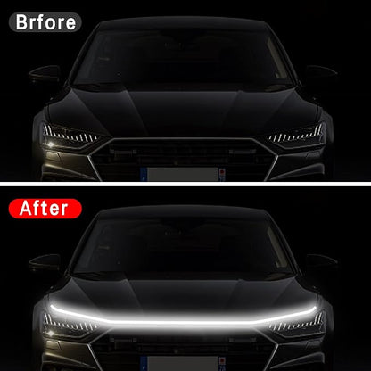 79 Inches Car Hood Light Strip,Dynamic Car LED Strip Light,Exterior Flexible Headlight Waterproof Daytime Running Light Strip for Cars,Trucks,SUVs(White Light)