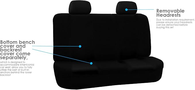 FH Group Stylish Full Set Car Set Covers Front Set and Rear Split Function, Airbag Compatible – Universal Fit for Cars Trucks & SUVs (Solid Black)