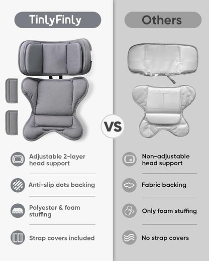 TinlyFinly Infant Insert Compatible with Doona, Graco, Britax, Chicco, Evenflo Car Seat, Adjustable Baby Head Body Support Cushion for Newborn to Toddler, Fits Infant Car Seat and Stroller (Gray)