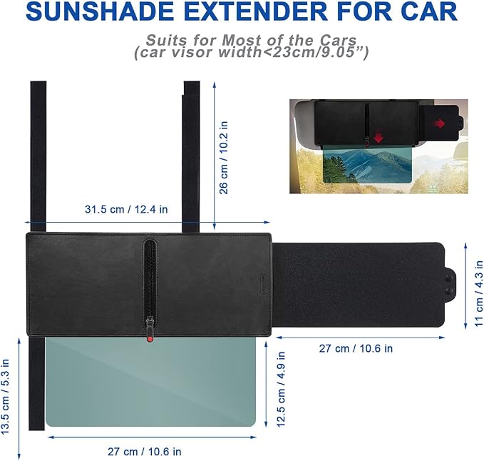 Veharvim Sun Visor Extender for Car (Zipper Slider& Prevents Fingerprints, UV400, PC Lens), Visor Extender Attachment for Car Visor, Anti-Glare for Safe Driving (Driver Side)