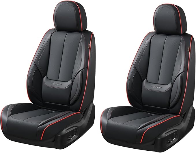Coverado Seat Covers, Car Seat Covers Front Seats, Car Seat Cover, Car Seat Protector Waterproof, Car Seat Cushion Nappa Leather, BlackRed Seat Covers Carseat Cover Universal Fit for Most Cars