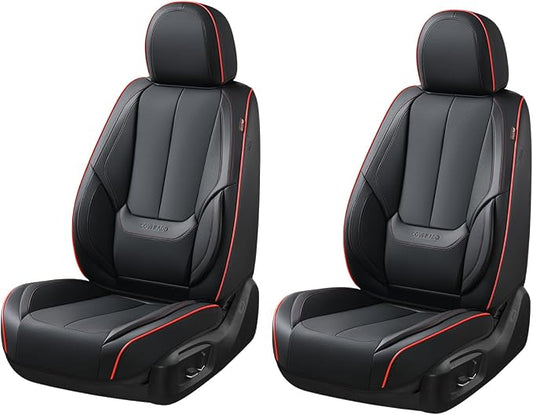Coverado Seat Covers, Car Seat Covers Front Seats, Car Seat Cover, Car Seat Protector Waterproof, Car Seat Cushion Nappa Leather, BlackRed Seat Covers Carseat Cover Universal Fit for Most Cars