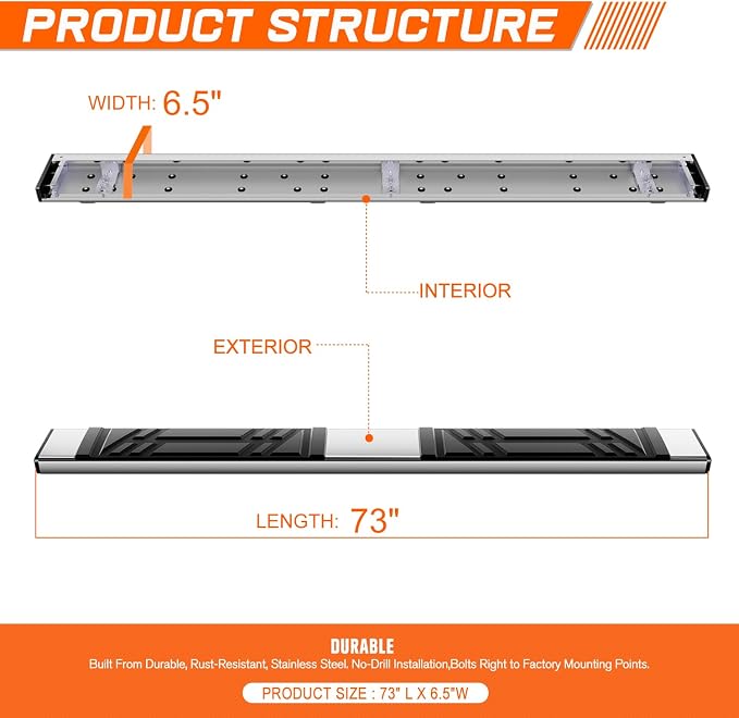 PM PERFORMOTOR 6.5" Running Boards Compatible with 2020 2021 2022 Telluride Palisade, Pair of Stainless Steel Side Rails Step Bars with 6 Pcs Brackets, Polished Chrome/Black