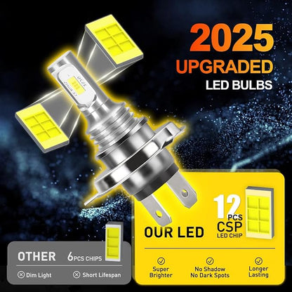 Upgraded 3570 CSP 6000K White LED Headlight Bulbs for Suzuki GSXR 600 750 1000 (2003-2005) - H4 High Beam and H7 Low Beam Plug and Play Combo Pack, 4-Pack