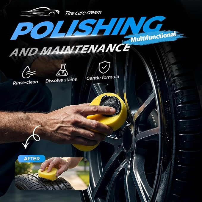 Car Tire Shine with Sponge, 2026 New Tire Shine Cream, Car Tire Ceramic Coating for Deep Black Gloss, Tyre Nourish Cream Tire Wax with UV Blocking Dust (1)