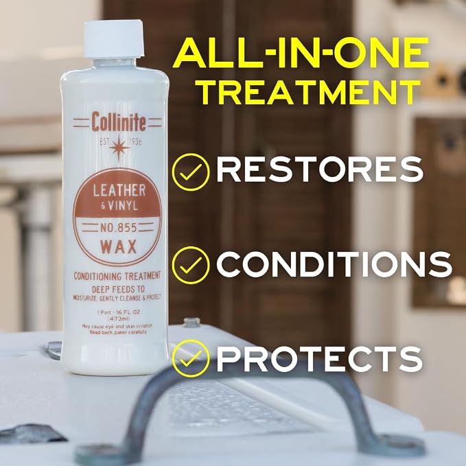 Collinite 855 Leather & Vinyl Wax Restores Conditions & Protects in One Step Rich Satin Natural Finish For Leather and Vinyl For Boats, RVs & Automobiles - (16 fl oz)