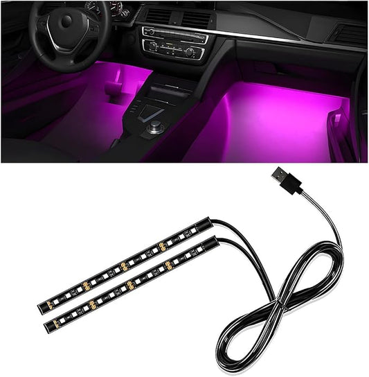 Wevdn Car Interior LED Strip Light, 12V 24 LED Waterproof Neon Ambient Night Light with USB Port, Automotive Atmosphere Decorative Under Dash Lighting Kit, Car Accessories (Pink Purple)