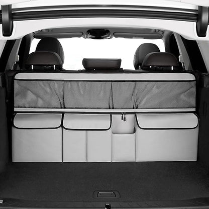 Viaviat Hanging Car Trunk Organizer, Collapsible Backseat Storage Bag with 9 Large Pockets for Medium or Large Size SUV, Truck, MPV, Car Interior Accessories (Light-gray)