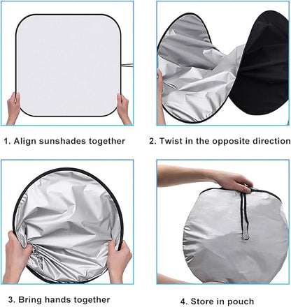 Ziciner 2 PCS Car Windshield Sun Shade, Auto Sun Heat and UV Rays Blocker, 24"×29" Foldable Automotive Front Window Sunshade Protector, Universal Vehicle Interior Accessories (Silver-S)