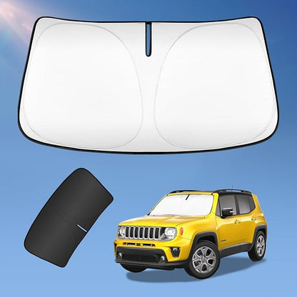 Sun Shade Sunshade for Jeep Renegade 2015-2024 Windshield Cover, 4-Layers Sun Shield 250T Silver Sun Visor Foldable Front Window Shade Blocks UV Rays Car Accessories
