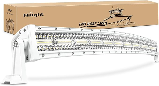 Nilight Marine LED Light Bar Navigation Lights 42 Inch Curved White Spot Flood Combo Ponton Boat Deck Dock Lighting for Night Fishing T-top Stern Yacht Sailboat Trucks Tractors