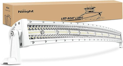 Nilight Marine LED Light Bar Navigation Lights 42 Inch Curved White Spot Flood Combo Ponton Boat Deck Dock Lighting for Night Fishing T-top Stern Yacht Sailboat Trucks Tractors