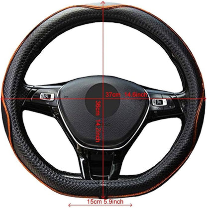 Mayco Bell Flat Bottom Steering Wheel Cover Anti-Slip,Safety,Soft,Breathable,Durable,Full Surround,Comfortable Grip Microfiber Leather (D Shape, Black Orange)