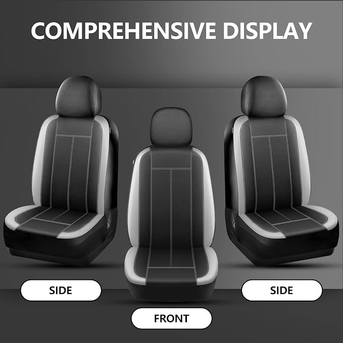 HChengkikz Car seat Covers Front Seat, Waterproof Neoprene Seat Covers, Airbag Compatible, Universal Fit Automotive Seat Covers for Most Cars, Trucks, SUVs (Black + LightGray)