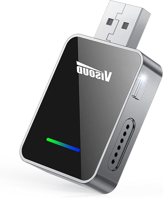 2-in-1 Wireless Car Adapter: No Cables, auto Connect, no Audio lag. Bluetooth 5.3 & 5GHz WiFi. Plug & Play for iPhone/Android. USB-A & USB-C Cables Included.